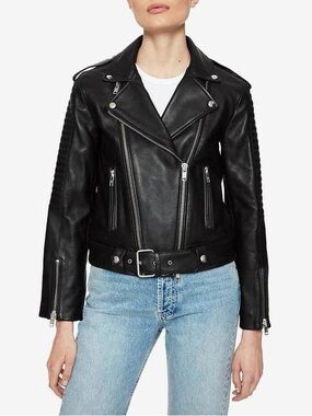Anine Bing Cassidy Leather Jacket - Women's Biker Moto Jacket, Large
